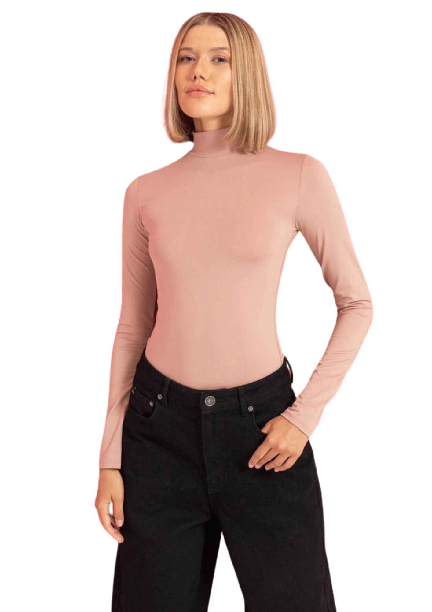 SLIM FIT LONG SLEEVE ROLL NECK - Nude