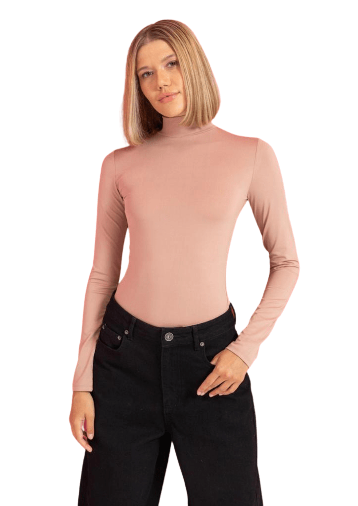 SLIM FIT LONG SLEEVE ROLL NECK - Nude